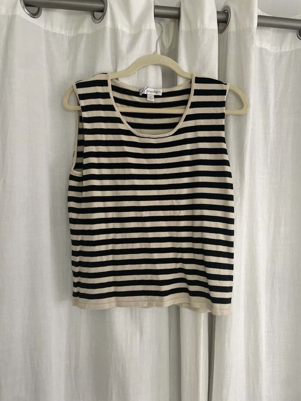 Taupe and black striped tank Silk blend stretch preppy women’s 18
